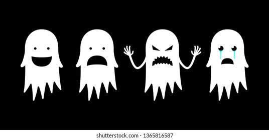 Cartoon cute ghost character. Scary, funny and sad spook. Halloween concept vector flat illustration.