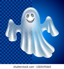 Cartoon cute ghost isolated on dark vector illustration