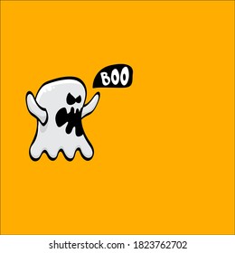 cartoon cute ghost isolated on orange background. Funny boo ghost icon