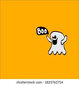 caricatura lindo fantasma aislado en el fondo naranja. Gracioso icono fantasma