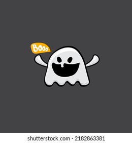 Cartoon cute ghost isolated on grey background. Funny boo ghost icon. Happy Halloween greeting card or banner