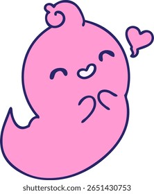 desenho animado de um fantasma bonito no amor na cor neon brilhante