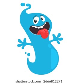 Cartoon cute ghost monster with funny excited face expression waving hands . Vector illustration isolated on white. Halloween design