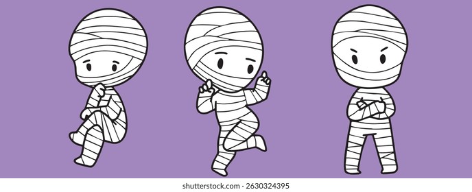 Cartoon, cute ghosts in cloaks, Halloween, illustrations, cute pictures, elements, mummy
