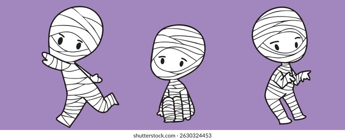 Cartoon, cute ghosts in cloaks, Halloween, illustrations, cute pictures, elements, mummy