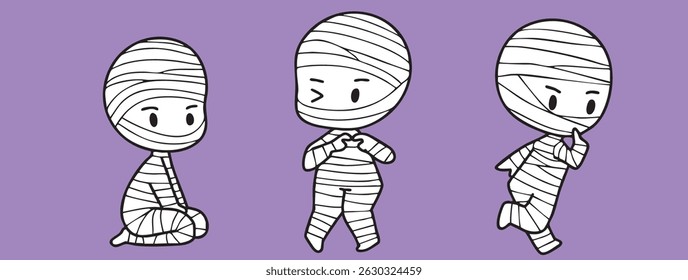 Cartoon, cute ghosts in cloaks, Halloween, illustrations, cute pictures, elements, mummy