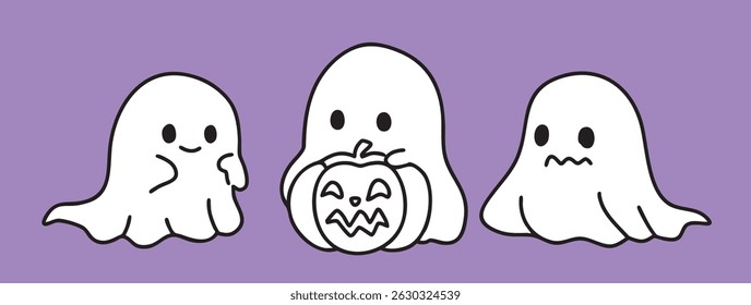 Cartoon, cute ghosts in cloaks, Halloween, illustrations, cute pictures, elements, mummy