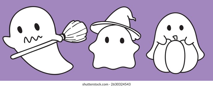 Cartoon, cute ghosts in cloaks, Halloween, illustrations, cute pictures, elements, mummy