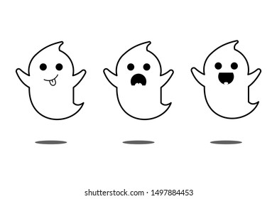 Cartoon cute ghosts set. Halloween scary spooky ghostly monsters. Flat style. Isolated. On white background. 