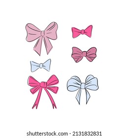 Cartoon cute gift bows with ribbons. color butterfly tie. Vector illustration