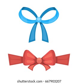 Cartoon cute gift bows with ribbons. color butterfly tie