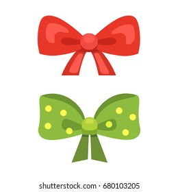 Cartoon cute gift bows with ribbons. color butterfly tie