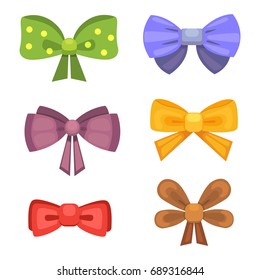 Cartoon cute gift bows with ribbons. color butterfly tie