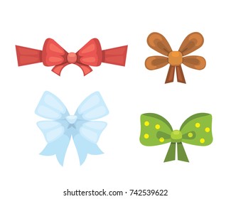 Cartoon cute gift bows with ribbons. color butterfly tie