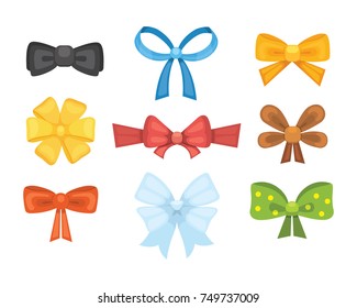 Cartoon cute gift bows with ribbons. color butterfly tie