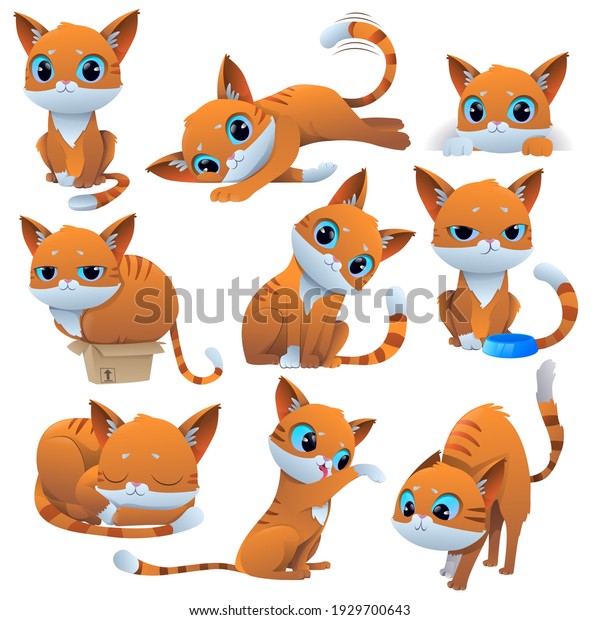 Cartoon Cute Ginger Cat Set Stock Vector (Royalty Free) 1929700643 ...