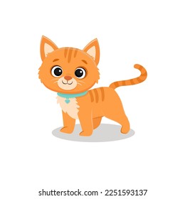 cartoon cute ginger kitten isolated on white background.Vector illustration