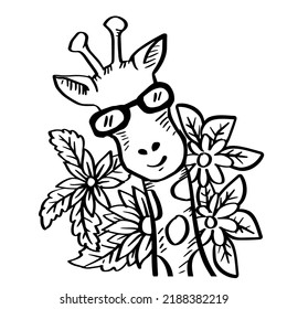 Cartoon Cute Giraffe Face With Sunglasses
