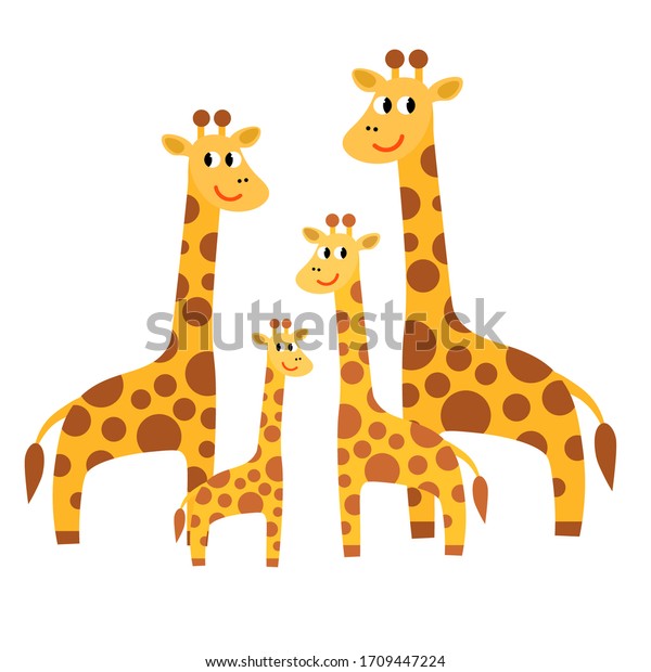 Cartoon Cute Giraffe Family Flat Style Stock Vector (Royalty Free ...