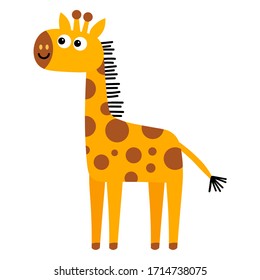 Cartoon Cute Giraffe In Flat Style Isolated On White Background. Childlike Style. Vector Illustration.  