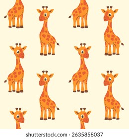 Cartoon cute giraffe in flat style seamless pattern