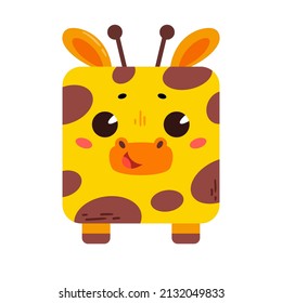 A cartoon cute giraffe with a square shape. Square icon for apps or games. Vector illustration isolated on white background