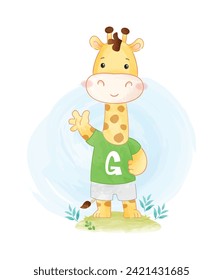 cartoon cute giraffe watercolors, giraffe face vector