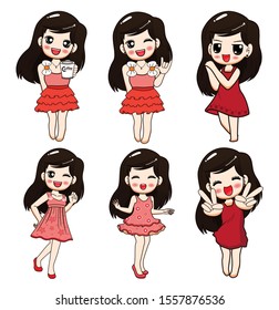 Cartoon cute girl beautiful is in a good mood
