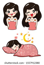 Cartoon cute girl beautiful is in a good mood