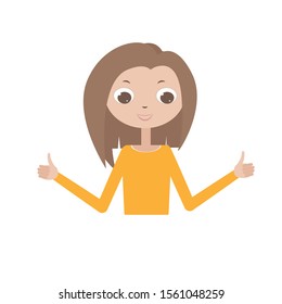 Cartoon cute girl character getting the thumbs-up. Vector illustration isolated on white 