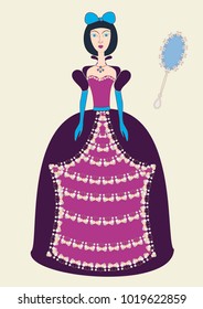 Cartoon cute girl in evening dress. Beautiful princess in blue gloves. All elements are located on separate layers. All items can be easily edited.