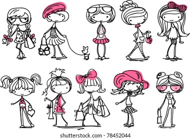 Cartoon Cute Girl Fashionista