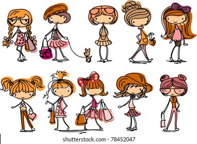 cartoon cute girl fashionista