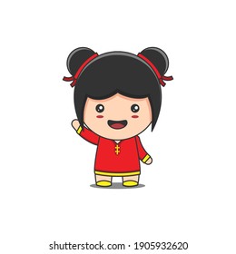 cartoon cute girl illustration celebrating chinese new year day