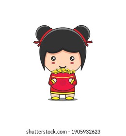 cartoon cute girl illustration celebrating chinese new year day