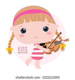 Cartoon cute girl playing violin