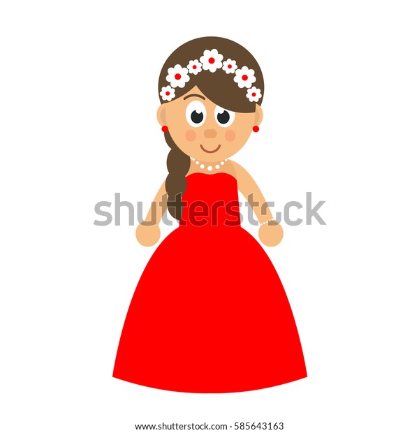 Cartoon Cute Girl Red Dress Stock Vector (Royalty Free) 585643163