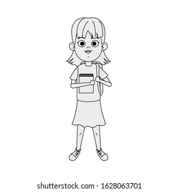 cartoon cute girl standing holding a book over white background, flat design, vector illustration