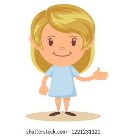 Cartoon cute girl stands in a confident pose. Colorful vector isolated kids illustration.