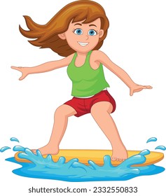 cartoon cute girl surfing on white background
