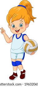 Cartoon cute girl volleyball player