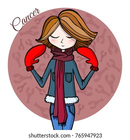 Cartoon cute girl Zodiac signs collection. Cancer