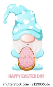 Caricatura lindo gnome con galletas de huevo de Pascua.