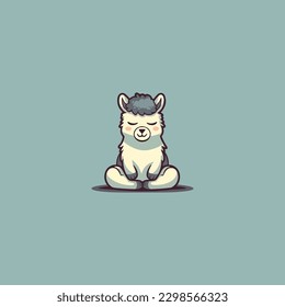 cartoon cute goat is meditating, yoga company logo. modern flat color