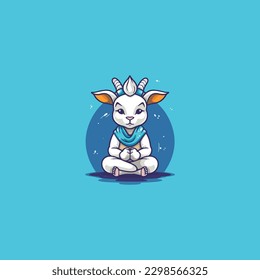 cartoon cute goat is meditating, yoga company logo. modern flat color