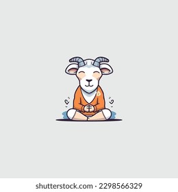 caricatura de una cabra linda está meditando, logo de la compañía de yoga. color moderno