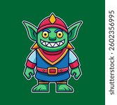 Cartoon cute goblin character isolated on green background