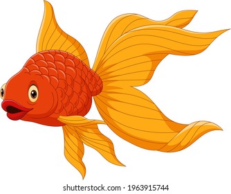 Cartoon Cute Goldfish On A White Background