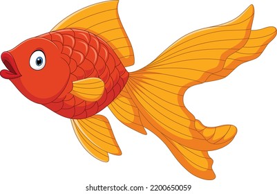 Cartoon Cute Goldfish On A White Background