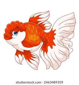 Cartoon cute goldfish on a white background